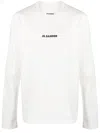 Jil Sander Long-sleeved Cotton T-shirt With Black Front Printed Logo In White