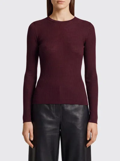 Jil Sander Ribbed Wool Crewneck Sweater In Burgundy