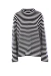 Jil Sander White And Blue Striped Wool Crewneck Sweater In Black