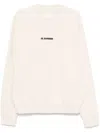 Jil Sander Cotton Sweatshirt In Cream With Logo Print In Beige
