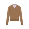 Jil Sander Brown And Lillac Double-neck Sweater In Wool Man In Beige
