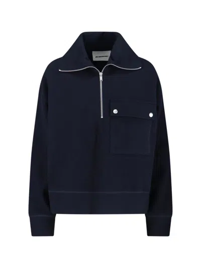 Jil Sander Zip Sweater In Blue