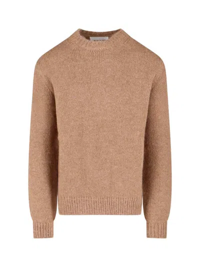 Jil Sander Brown Alpaca-wool Blend Crewneck Sweater With Ribbed Cuffs