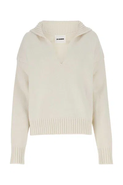 Jil Sander Women Ivory Cashmere Blend Oversize Sweater In Neutral