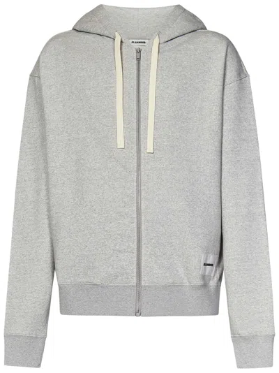 Jil Sander Compact Cotton Terry Zipped Sweatshirt In Grey