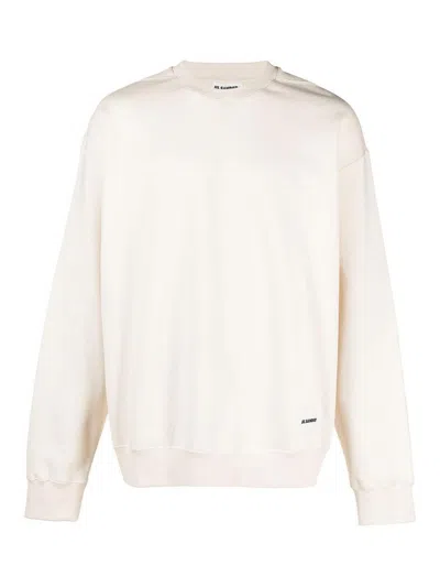 Jil Sander Logo-patch Cotton Sweatshirt In Beige