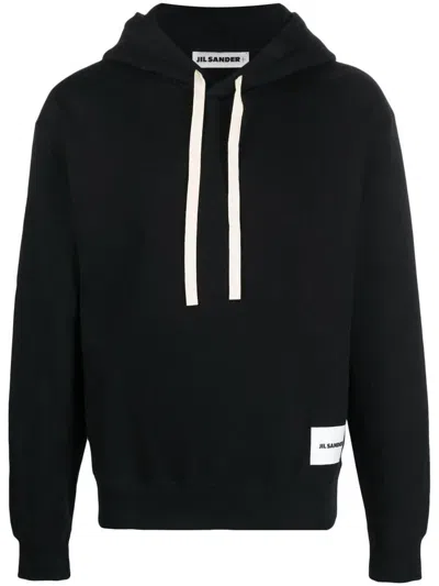 Jil Sander Logo-patch Drawstring Hoodie In Black