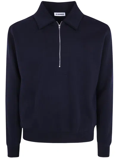 Jil Sander Sweatshirt Crew Neck Long Sleeves 'embroidered' In Blue