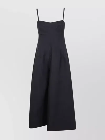 Jil Sander Sweetheart Neckline Fitted Bodice Flared Skirt Dress In Black