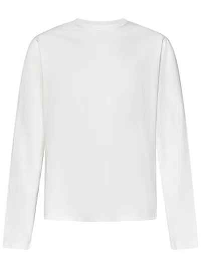 Jil Sander Long-sleeved White Cotton Jersey With Leather Patch