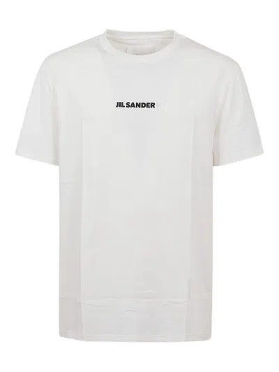 Jil Sander Men White Crewneck T-shirt With Logo Lettering On The Front In Cotton Man