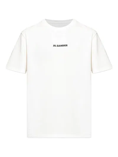 Jil Sander Men White Crewneck T-shirt With Logo Lettering On The Front In Cotton Man