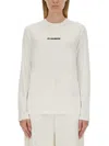 Jil Sander Crew Neck Long Sleeve Boxy Fit Printed Logo Sweatshirt In White
