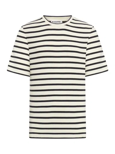 Jil Sander T-shirt Crew Neck Short Sleeves Regular Fit With Logo Label Top-stitched At The Back In Cream
