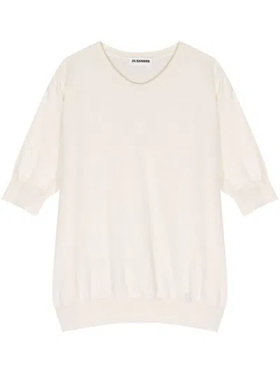 Jil Sander Ribbed-knit Cotton T-shirt In Bianco