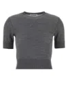 Jil Sander Ribbed Hem And Cuff Wool Crew Neck Top In Gray