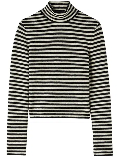 Jil Sander T-shirt In Lana A Collo Alto Con Stampa A Righe In Grigio E Nero