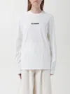 Jil Sander Crew Neck Long Sleeve Boxy Fit Printed Logo Sweatshirt In Weiss