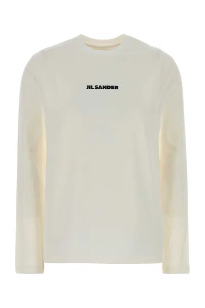 Jil Sander Crew Neck Long Sleeve Boxy Fit Printed Logo Sweatshirt In White