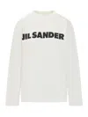 Jil Sander Crew Neck Long Sleeves T-shirt With Ribbed Collar And Printed Logo On The Front Clothing In Porcelain