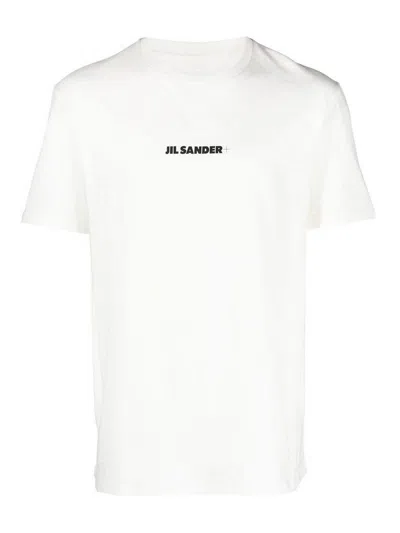 Jil Sander Men White Crewneck T-shirt With Logo Lettering On The Front In Cotton Man