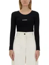 Jil Sander Crop Top With Long Sleeves And Crew Neck In Black
