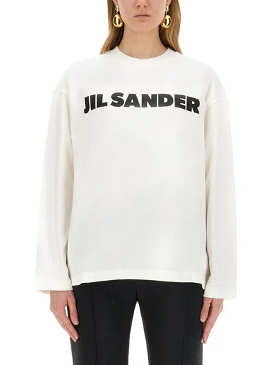 Jil Sander Cotton T-shirt With Bold Logo And Classic Cut In White