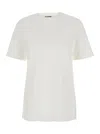 Jil Sander Crew Neck Short Sleeves T-shirt With Embossed Logo On Leather Patch Stitched On The Back In White