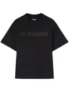 Jil Sander Round Neck Black Cotton T-shirt With Tonal Logo Print
