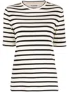 Jil Sander Black And White Knitted Striped T-shirt In Cotton Woman In White