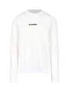 Jil Sander Long-sleeved Cotton T-shirt With Black Front Printed Logo In Gray