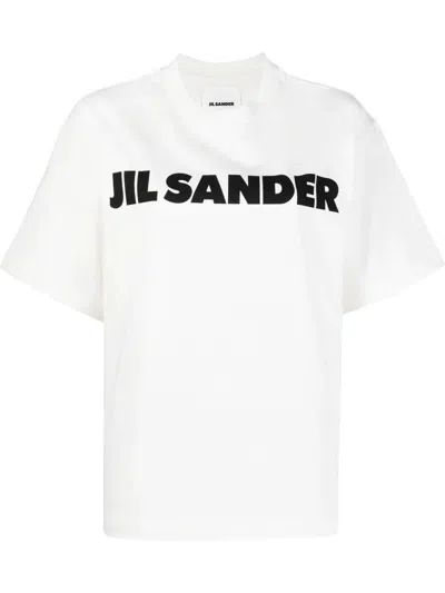Jil Sander Cotton T-shirt With Bold Logo And Classic Cut In White