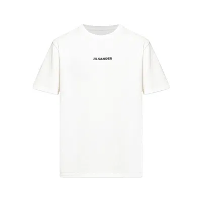 Jil Sander Men White Crewneck T-shirt With Logo Lettering On The Front In Cotton Man