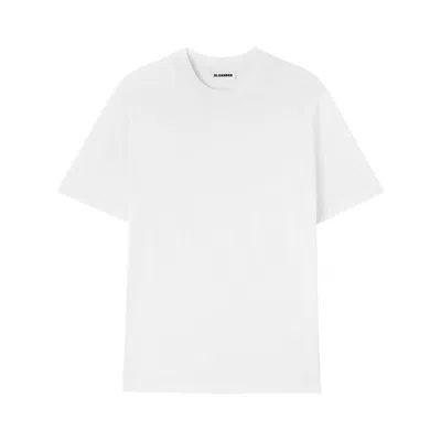 Jil Sander Men White Crewneck T-shirt With Logo Lettering On The Front In Cotton Man
