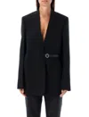 Jil Sander Collarless Belted Blazer In Blue