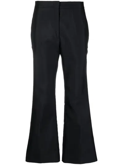 JIL SANDER TAILORED BLUE TROUSERS WITH FLARED HEM AND CONCEALED CLOSURE