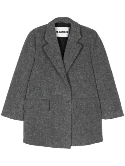 JIL SANDER TAILORED GREY LLAMA COAT WITH NOTCHED LAPEL
