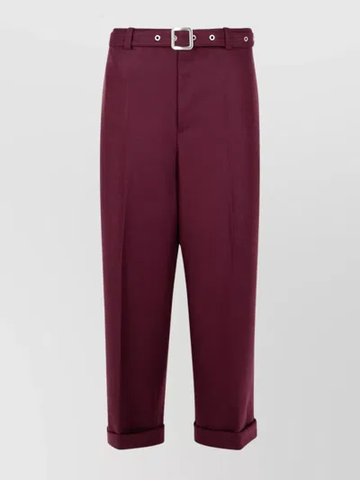 Jil Sander Tailored Wool Trousers Buckle Detail In Burgundy