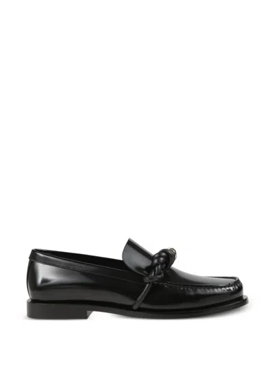 Jil Sander Leather Tangle Knot Detail Round Toe Loafers In Black