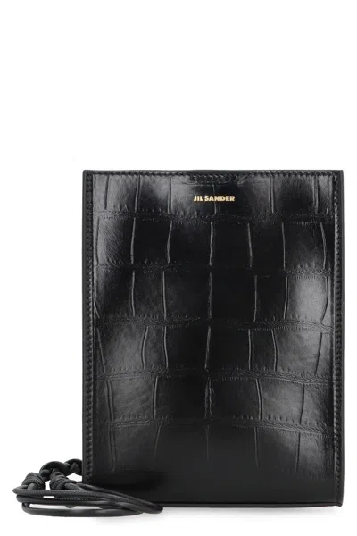 Jil Sander Tangle Leather Crossbody Bag In Black