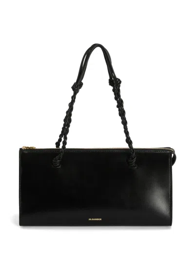Jil Sander Tangle Leather Shoulder Bag In Black
