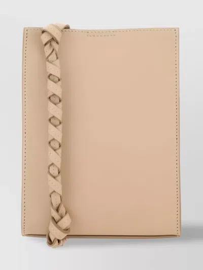 Jil Sander Tangle Leather Shoulder Bag With Logo Stamp In Cream