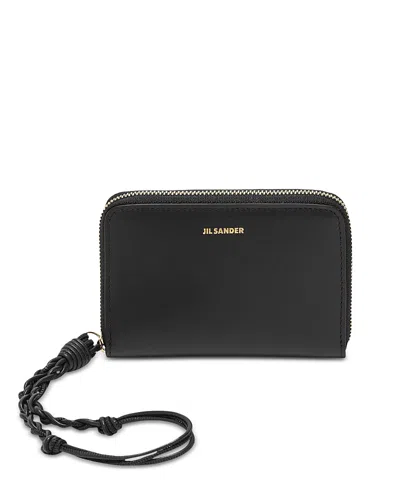 Jil Sander Tangle Leather Wristlet Wallet In Black