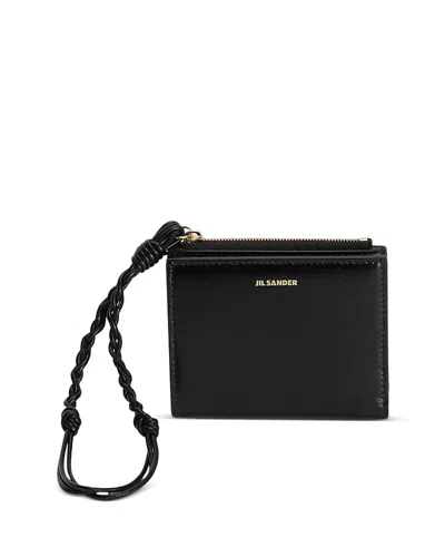 Jil Sander Tangle Mini Leather Wristlet Wallet In Black