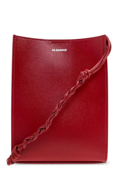 Jil Sander Tangle Small Logo Embossed Crossbody Bag In Red