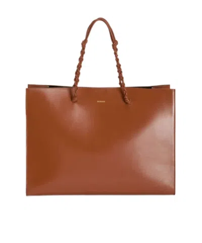 Jil Sander Tangle Knotted Handle Embossed Tote Bag In Brown