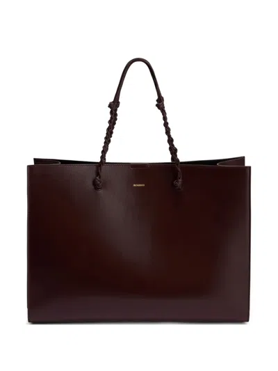 Jil Sander Tangle Leather Tote Bag In Burgundy