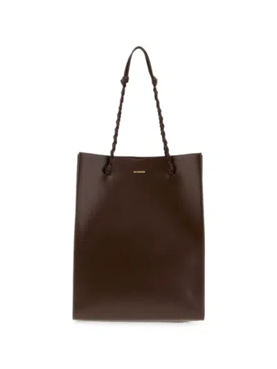 Jil Sander Chocolate Leather Tangle Shopping Bag In White