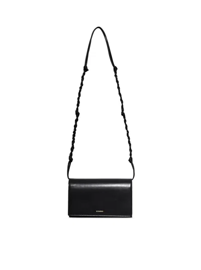 Jil Sander Tangle Wallet With Shoulder Strap In Black
