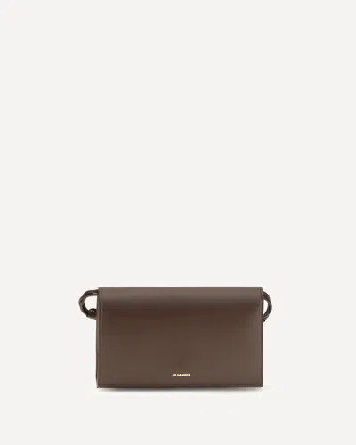 Jil Sander Tangle Wallet With Shoulder Strap In Marrone